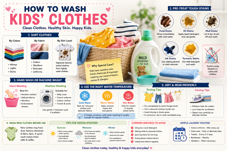 How to Wash Kids’ Clothes Properly: A Complete Guide for Indian Parents How to Wash Kids’ Clothes Properly: A Complete Guide for Indian Parents