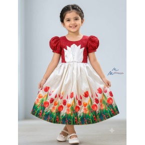 Crimson & Cream Floral Princess Dress