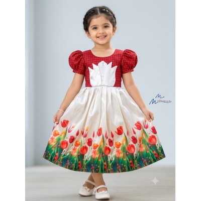 Crimson & Cream Floral Princess Dress