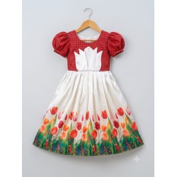 Crimson & Cream Floral Princess Dress
